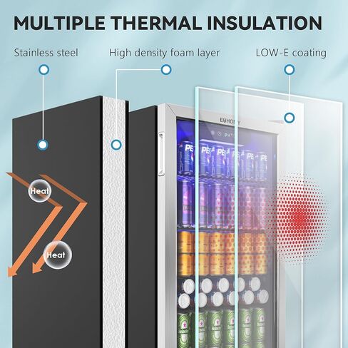 EUHOMY Mini Fridge 130 Can Beverage Refrigerator Cooler Glass Door for Soda Wine Beer, Beverage Cooler for Home, Bar, Office with Digital Temperature Control Adjustable Shelves, 3.2 Cu.Ft, Silver in Kuwait