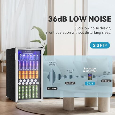 EUHOMY Mini Fridge 130 Can Beverage Refrigerator Cooler Glass Door for Soda Wine Beer, Beverage Cooler for Home, Bar, Office with Digital Temperature Control Adjustable Shelves, 3.2 Cu.Ft, Silver in Kuwait