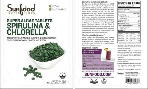 Sunfood Chlorella Tablets | Chlorophyll Rich | Broken Cell Wall | Blue Green Algae Superfood | Organic & Non GMO | Natural Vegan Protein | 100% Pure | Bulk 8 oz Bag| 912 Tablets | 250 mg Chlorella per Tablet in Kuwait