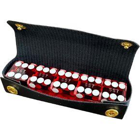 Yuanhe 19mm Professional Casino Dice - Razor Edge, Matching Serialized Set, 5 Red Dices with Leather Case