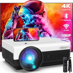Projector,Portable Projector,Projector with Wifi and Bluetooth,Outdoor Movie Projector 1080P,Wifi Projector Compatible with HDMI, USB, AV, Smartphone/Tablet/Laptop