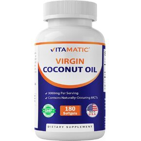 Vitamatic Virgin Coconut Oil Softgels, 3000 mg Per Serving, 60 Servings, 180 Count, Non-GMO, Gluten Free