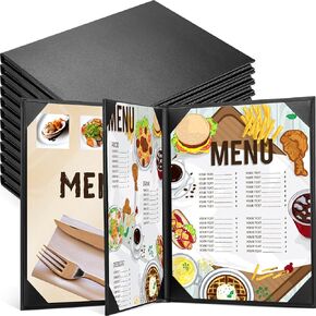 10 Pcs Leather Menu Covers Holders for 8.5 x 11 Inches, Waterproof Four View Leather Dinner Menu Holder Covers for Restaurant, Hotel, Bar