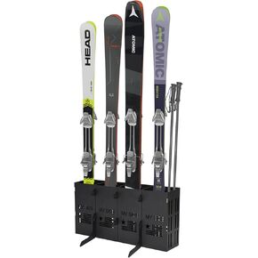 TOPOWN Alloy Steel Freestanding Snow Ski Storage Rack for 4 Pairs, Floor Stand Wide Skis Holders up to 140mm Width, Freestanding ski organizer garage floor with 300lbs Load-bearing, Stable and Sturdy