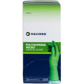 HALYARD Micro Surgical Gloves Sterile Polyisoprene Individually Wrapped Pairs Powder Free Medical Disposable Gloves, 7.9 mil, Size 8.0 Large, Green, SGL90080 (Box of 50 Pairs - 100 Total)