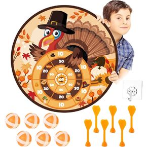 Thanksgiving Party Supplies, 26in Turkey Throwing Game with Sticky Balls and Darts Toy Hooks for Kids Thanksgiving Party Indoor and Outdoor Sports Puzzle Game