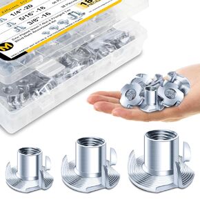 180Pcs 1/4-20 5/16-18 3/8-16 T-nut Assortment Kit, 4 Pronged T Blind T Nut Zinc-Plated Alloy Steel, Wood Working, Rock Climbing Holds & Furniture Hardware Nuts, Threaded Insertion by Mywish