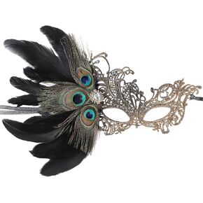 Lace Masquerade Masks for Women - 1920s Peacock Feather Venetian Mask for Halloween Couples Mardi Gras Costume Ball