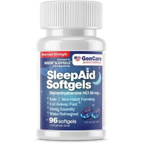 Maximum Strength Nighttime Sleep Aid Supplement for Adults by GenCare- Deep Sleep Pills with Diphenhydramine HCl 50mg to Fall Asleep Faster- Strong Non-Habit Forming PM Sleeping Relief [180 Softgels]