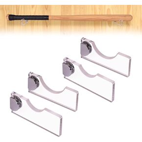 Acrylic Baseball Bat Holder，Wall Mount Horizontal Baseball Bat Display Rack Hanger,2 Sets, Fits to 2-5/8" Barrel，Crystal Texture，Clear Transparent Acrylic