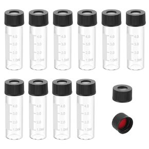 PATIKIL 4ml Autosampler Vial, 200 Pack Pre-Slit Septa HPLC/GC Vials 9-425 Lab Clear Vials Sample Vial with Black Screw Cap Writing Patch PTFE Silicone for LC Stamper