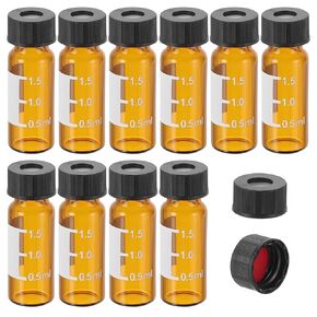 PATIKIL 2ml Autosampler Vial, 200 Pack Pre-Slit Septa HPLC/GC Vials 9-425 Lab Amber Vials Sample Vial with Black Screw Cap Writing Patch PTFE Silicone for LC Stamper