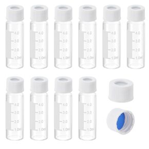 PATIKIL 4ml Autosampler Vial, 200 Pack Pre-Slit Septa HPLC/GC Vials 9-425 Lab Clear Vials Sample Vial with White Screw Cap Writing Patch PTFE Silicone for LC Stamper