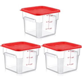 3 Sets 6 Qt Square Food Storage Containers with Lids Commercial Polycarbonate Containers with Scale Clear Airtight Cereal Storage Containers for Pantry Home Restaurant