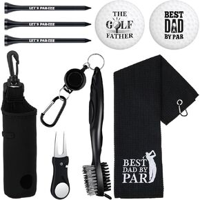 9 Pcs Golf Accessories Kit Include Golf Towel Golf Club Brush Golf Ball and Tee Holder Divot Repair Tool Golf Ball Bag with Hook Golf Cleaning Kit for Men Women Golf Gifts(Black,Funny)