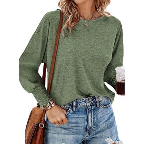 BTFBM Womens Long Sleeve Tops Fall Outfits 2024 Dressy Casual Crew Neck Tee Shirts Smocked Loose Top Tunic Blouse