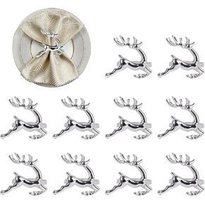 10Pcs Christmas Deer Napkin Rings for Dining Table Setting, Christmas Napkin Rings for Wedding Party Holiday Banquet Christmas Table Favors Decoration
