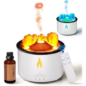 Aroma Essential Oil Diffusers, Volcano humidifier 360ML,Volcano Diffuser and Flame Diffuser 2 Spray Modes,give1.76oz Hotel Collection Essential Oils,for Home/Large Room,Gifts(Black Cracks)