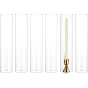 NUPTIO Hurricane Glass Candle Holder: 2.5 x 12 inches Open Ended Cylinder Chimney Replacement for Taper Candles - Bulk Clear Candlestick Holders Sleeve for Christmas Fireplace Decor