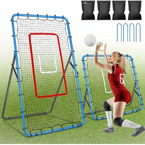 2-in-1 Volleyball Rebounder Net, Adjustable from 7x4 ft to 4x4.5 ft, 4-Angle Bounce Back Net, Training Equipment for Volleying, Bumping, Spiking, Multi-Sport Practice, Resists Twisting