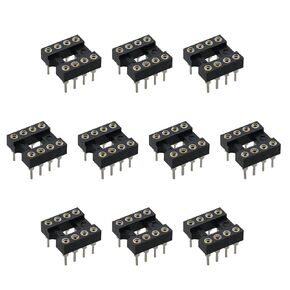 RLECS 10PCS IC Socket Metal 8 Pin Round Hole Solder DIP Inline IC Socket Adapter 2.54mm for PCB Board Good Electronic Components Black