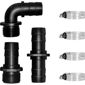 LONGRUN PVC Hose Adapter 1.2" Male x 1" Barb Pipe Fitting, Garden Hoses Quick Connector for Waterfall Pool Fountain with 2 Hose Clamps-4 Pieces Set