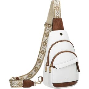 Kasqo Sling Bag for Women,Vegan Leather Small Crossbody Bag Fanny Packs with Guitar Strap Shoulder Chest Bag Belt Bag Brown