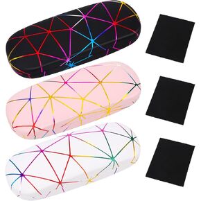 Clrueyitg 3pcs Hard Shell Glasses Case Eyeglasses Case Protective Case with Cleaning Cloth for Men Women Sunglasses