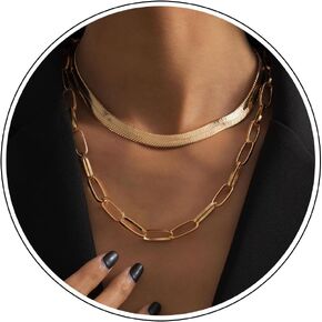 Gold Choker Necklace Dainty Cuban Link Necklace Simple Flat Snake Chain Necklace Layered Herringbone Necklace Hip Hop Jewelry for Women
