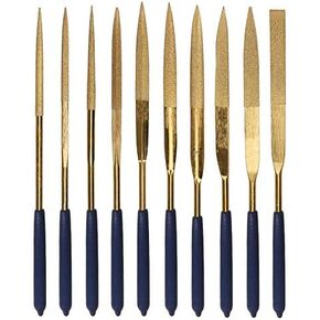 YAKAMOZ 10Pcs Titanium Small Diamond Needle File Set 4x160mm Mini Round Square Flat Shape Riffler Files Precision Hand Tools for Metal Glass Wood Stone Jewelry