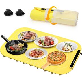 Electric Warming Tray for Food, Full Surface Heating Food Warming Mat, Rollable & Portable Food Warmer, Food Warmers for Parties Buffet, Warming Trays for Buffets Party, Kitchen Gadgets, Yellow
