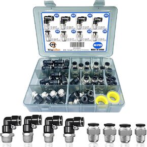 1/4" tube OD push to connect fittings, elbow and Straight fitting for 1/8",1/4", 3/8", 1/2" NPT Thread, Pneumatic fittings (40PCS)
