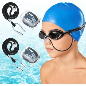 2 Set Swimming Nose Clips, Nose Plugs for Swimming with Cord and Organizer, Waterproof Silicone Swim Nose Plugs for Kids (Age 7+) and Adults, Nose Clamp Swimming Nose Clip with Strap