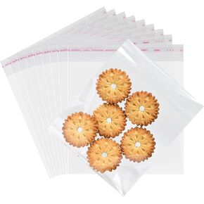 Packsister Self Sealing Cellophane Bags,Clear Resealable Plastic Treat Cookie Bags,Self Adhesive Wrappers for Packaging Gift Giving Cookies, Candy and Products(4X6 Inches,100Pcs)