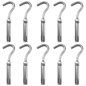 Expansion Hook Anchor Bolt 10 Pack M8 304 Stainless Steel Concrete Wall Hook Heavy Duty Open Cup Hook Expansion Bolts for Concrete Wall