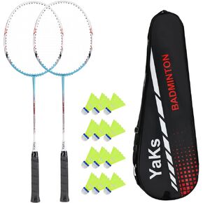 YAKS 2 Pack Badminton Racquet, Professional Full Carbon-Fiber Badminton Rackets Set with 12 Badminton & Carrying Bag