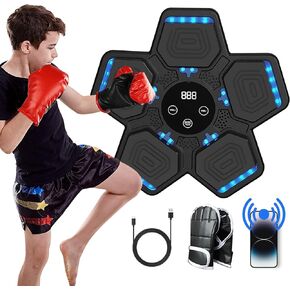 2024 Music Boxing Machine with Boxing Gloves, Smart Bluetooth Boxing Machine with LED Electronic Wall Mounted, Music Boxing Target Workout Punching Equipment for Home(Upgrade)