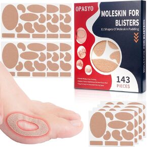 Moleskin for Blisters 143 Pcs Mole Skin for Bblisters,13 Shapes Moleskin for Feet, Anti-wear Heels Stickers Blister Prevention Pads,Mole Skin Patch for Shoes (A-143pcs)