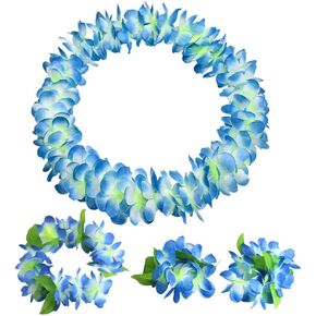 4 Pcs Hawaiian Party Flower Leis Tropical Necklace Headband Bracelets Island Theme Party Necklace Beach Dance Leis for Holiday Decorations Orange