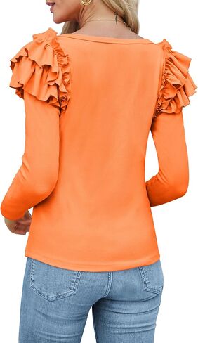 BZB المرأة كشكش قمصان طويلة الأكمام 2024 العصرية طاقم الرقبة طبقة الكتف البلوزات متماسكة مضلع الربيع الخريف القمم S-2XL in Kuwait