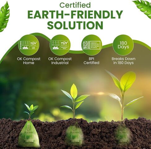 GREENWAY 13 Gallon Compostable Trash Bags Drawstring, 50 Bags, Heavy Duty Extra Thick 0.90 Mil, 50-65L / 13-17 Gallons, compatible with Code Q bins, Tall Kitchen Food Scrap Bags in Saudi Arabia