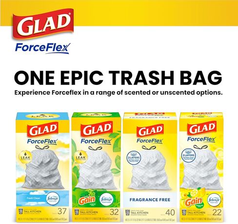 Glad ForceFlex Drawstring Trash Bags, 13 Gal, Fragrance Free, 110 Ct, Pack May Vary in Saudi Arabia