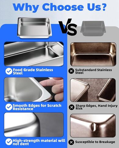مقالي الفندق مع الأغطية - 4 عبوات من مقلاة طاولة البخار بالحجم الكامل بعمق 4 بوصات، من الفولاذ المقاوم للصدأ، مقالي الفندق، مقالي المطاعم، مقالي تقديم الطعام للمطبخ التجاري، 20.9 بوصة طول × 12.8 بوصة عرض × 4 بوصة ارتفاع in Kuwait