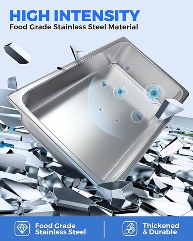 مقالي الفندق مع الأغطية - 4 عبوات من مقلاة طاولة البخار بالحجم الكامل بعمق 4 بوصات، من الفولاذ المقاوم للصدأ، مقالي الفندق، مقالي المطاعم، مقالي تقديم الطعام للمطبخ التجاري، 20.9 بوصة طول × 12.8 بوصة عرض × 4 بوصة ارتفاع in Kuwait