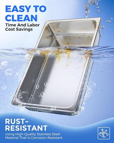مقالي الفندق مع الأغطية - 4 عبوات من مقلاة طاولة البخار بالحجم الكامل بعمق 4 بوصات، من الفولاذ المقاوم للصدأ، مقالي الفندق، مقالي المطاعم، مقالي تقديم الطعام للمطبخ التجاري، 20.9 بوصة طول × 12.8 بوصة عرض × 4 بوصة ارتفاع in Kuwait