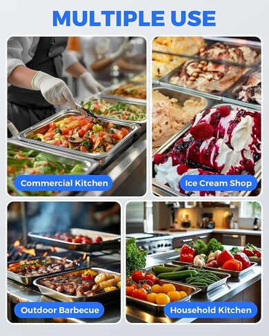 مقالي الفندق مع الأغطية - 4 عبوات من مقلاة طاولة البخار بالحجم الكامل بعمق 4 بوصات، من الفولاذ المقاوم للصدأ، مقالي الفندق، مقالي المطاعم، مقالي تقديم الطعام للمطبخ التجاري، 20.9 بوصة طول × 12.8 بوصة عرض × 4 بوصة ارتفاع in Kuwait