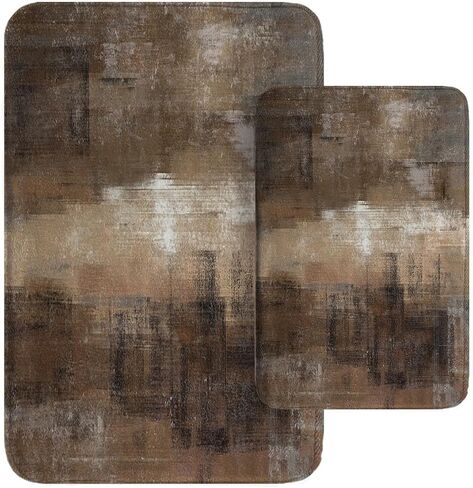 Britimes Modern Abstract Art Bathroom Rug Mat Set of 2, Brown and Gray Washable Cover Floor Rug Carpets Floor Bath Mat Bathroom Decorations 16x24 and 20x32 Inches in Kuwait