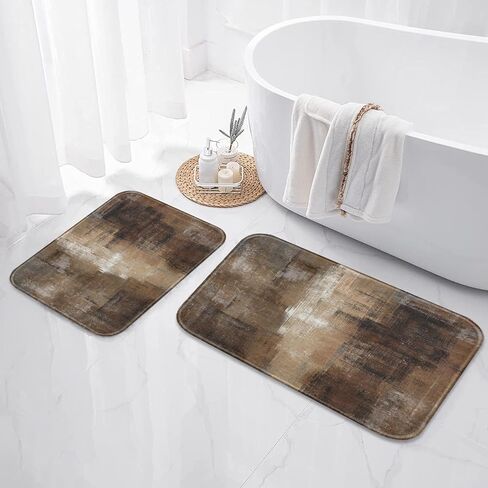 Britimes Modern Abstract Art Bathroom Rug Mat Set of 2, Brown and Gray Washable Cover Floor Rug Carpets Floor Bath Mat Bathroom Decorations 16x24 and 20x32 Inches in Kuwait