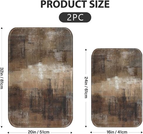 Britimes Modern Abstract Art Bathroom Rug Mat Set of 2, Brown and Gray Washable Cover Floor Rug Carpets Floor Bath Mat Bathroom Decorations 16x24 and 20x32 Inches in Kuwait
