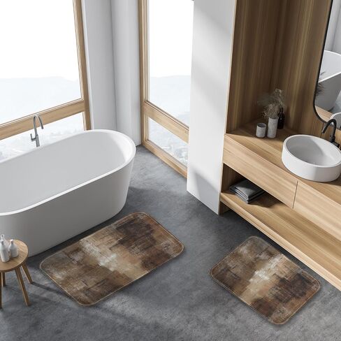 Britimes Modern Abstract Art Bathroom Rug Mat Set of 2, Brown and Gray Washable Cover Floor Rug Carpets Floor Bath Mat Bathroom Decorations 16x24 and 20x32 Inches in Kuwait